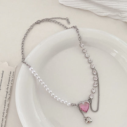 Cupid Crystal Pearl Heart Necklace