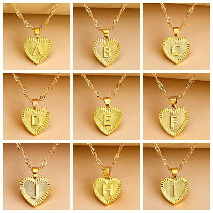 Initial Letter Heart Pendant Necklace