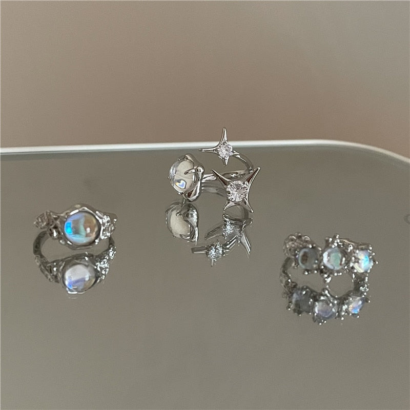 Crystal Opal Star Open Rings