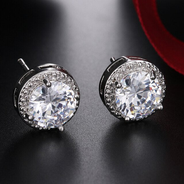 Classic Shining Silver CZ Stud Earrings