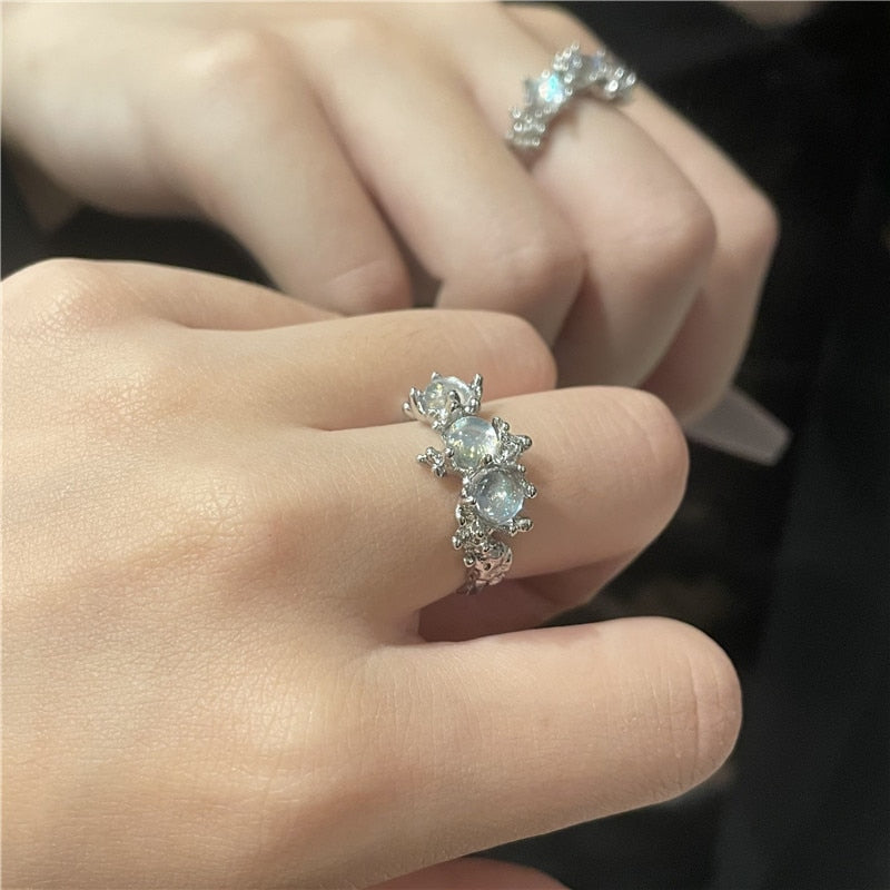 Crystal Opal Star Open Rings