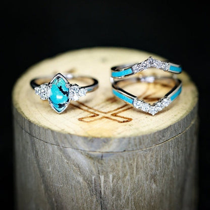 Inlaid Green Stone Ring Set